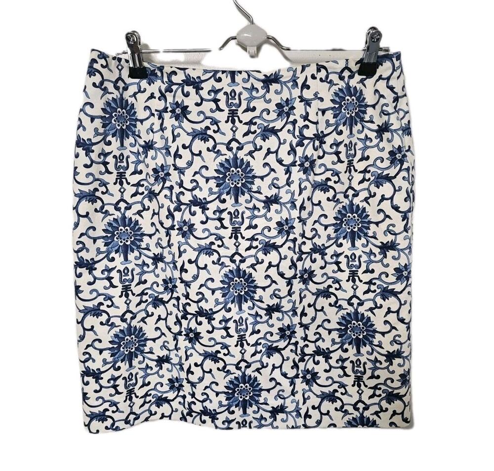 Lauren Ralph Lauren Sz10 Mini Skirt Women's Cotton White Blue Floral Preppy